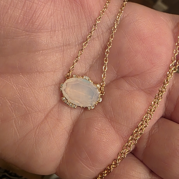 18K gold plated opaque sky blue pendant necklace; nwot - Picture 2 of 4